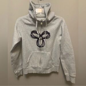 Aritzia TNA Rare Color Gray Zip-Up Hoodie with Burgundy Chest Logo